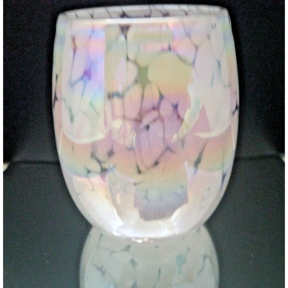 RACHEL ROY Iridescent Pink Luster Leopard Stemless Wine Glass NEW 4.5"